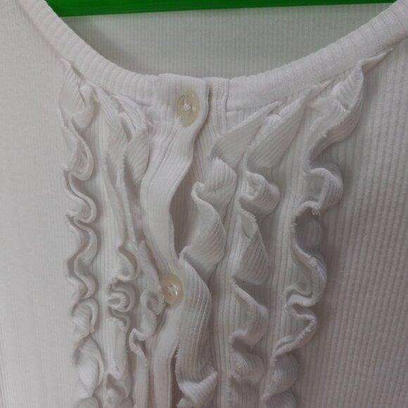 Snow White Ribbed Long Sleeved Shirt W/ Ruffled Front & Buttons Size S (T-380) - Picture 7 of 11
